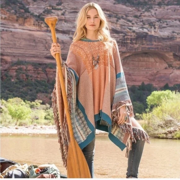 Sundance Alisandra Bohemian Fringe Poncho One Size - Picture 1 of 4